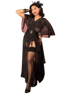 What Katie Did 1930s Sheer Lounging Robe Black