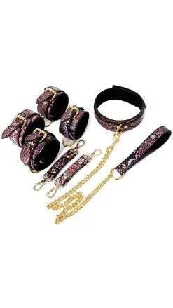 3-teiliges BDSM-Set Gold/Rosa Reptil