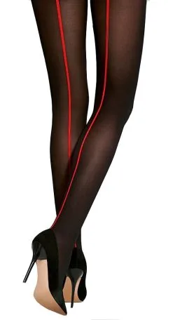 50 DEN Strumpfhose Mit Roter Ziernaht