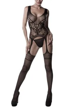 Grey Velvet Bodystocking In Sexy Strapsoptik