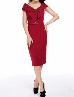 Bow Collar Pencil Dress Red