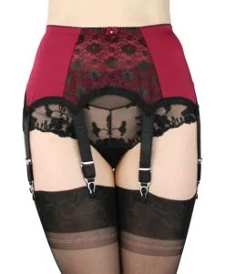 Ars Vivendi Burgunderroter Hüftgürtel Mit Spitze Und 6 Haltern