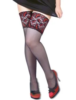 Glamory Deluxe 20 Halterlose Strümpfe Mit Spitze Schwarz/Rot