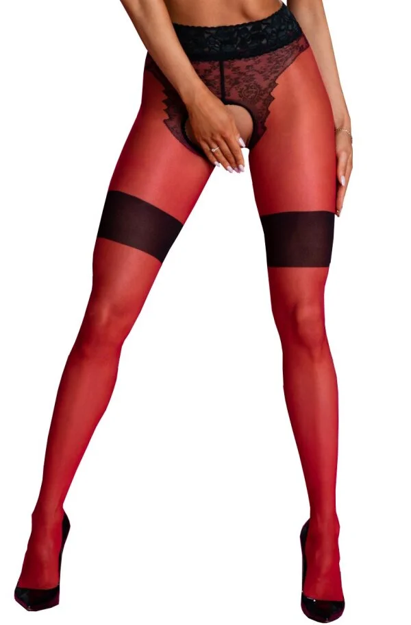Amour Diva Ouvert Strumpfhose Mit Naht Rot/Schwarz