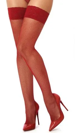 Halterlose Netzstrümpfe Rot