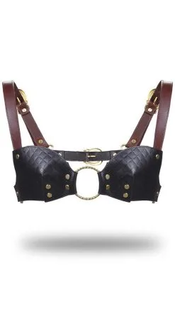 Liebe Seele Leder-BH Schwarz-Braun-Gold