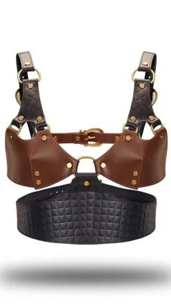 Liebe Seele Leder-Bustier Schwarz-Braun-Gold