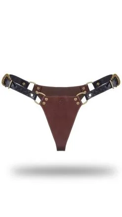 Liebe Seele Leder-Slip Schwarz-Braun-Gold