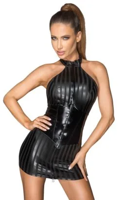 Noir Handmade Minikleid Im Gestreiften Powerwetlook