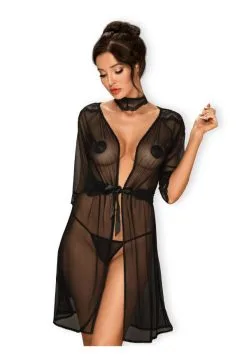 Morgenmantel Aus Mesh Und Spitze