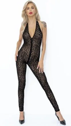 Noir Handmade Neckholder-Catsuit Im Leoparden-Look