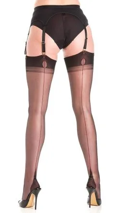 Gio Stockings Nylons Pointed Heel Schwarz Mit Roter Naht