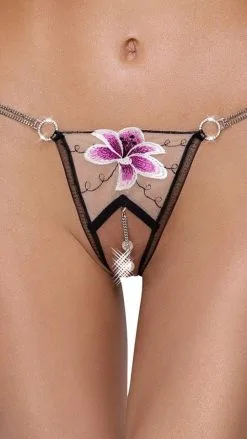 Ouvert-String Mit Aufwendiger Blüte