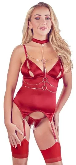 Abierta Fina Rotes Ouvert-Strapshemd Mit Kette