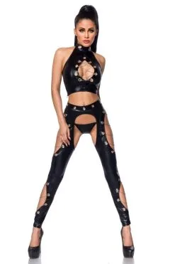 Saresia 3teiliges Wetlook Chaps-Set