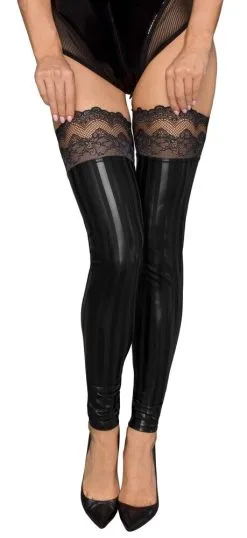 Noir Handmade Spitzenstulpen Im Gestreiften Powerwetlook