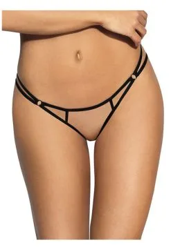 String Beige Mit Schwarzer Spitze