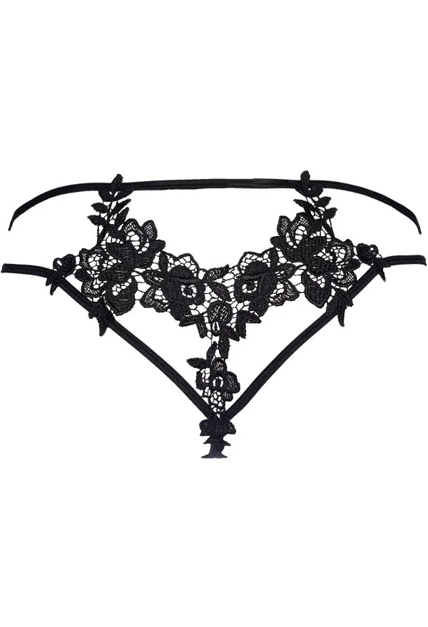 String Beige Mit Schwarzer Spitze – Bild 4