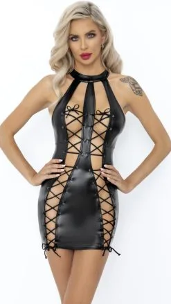 Noir Handmade Wetlook-Kleid Mit Doppelter Schnürung