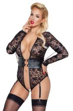 XXL Langarm-Body Ouvert Aus Spitze