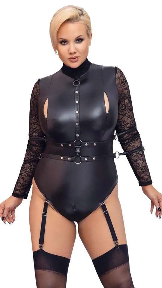 XXL-Wetlookbody Mit 4 Armfesseln